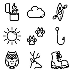 Camping Flat Icon Set Isolated On White Background