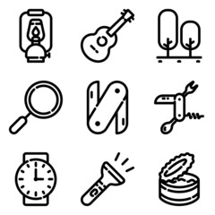 Camping Flat Icon Set Isolated On White Background