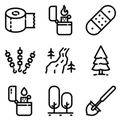 Camping Flat Icon Set Isolated On White Background