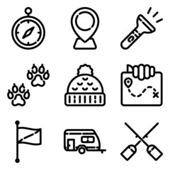 Fototapeta premium Camping Flat Icon Set Isolated On White Background