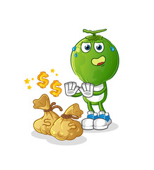 green coconut head cartoon refuse money illustration. character vector