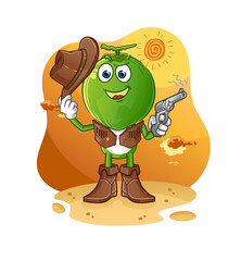 green coconut head cartoon cowboy with gun character vector