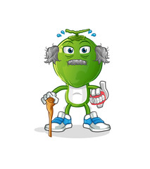 green coconut head cartoon white haired old man. character vector
