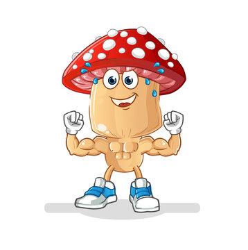 red mushroom head cartoon muscular. cartoon mascot vector