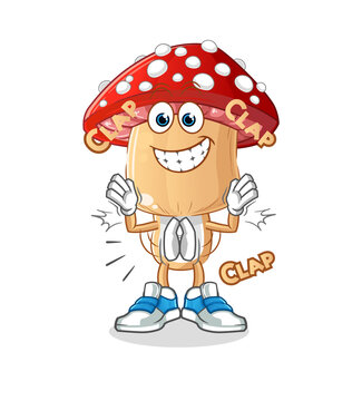 red mushroom head cartoon applause illustration. character vector