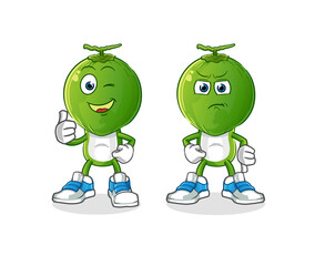 green coconut head cartoon thumbs up and thumbs down. cartoon vector