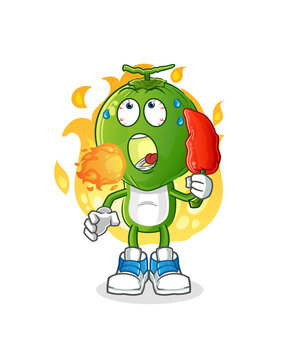 green coconut head cartoon eat hot chilie mascot. cartoon vector