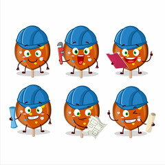 architect orange lolipop love cute mascot character with pliers