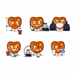 Obraz na płótnie Canvas Cleaning service orange lolipop love cute cartoon character using mop