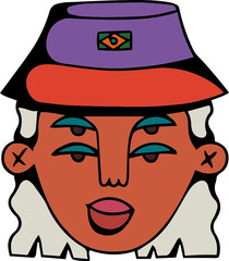 Face portrait of queer person wearing bucket hat