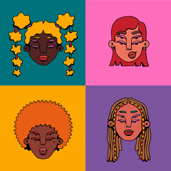 Four face portraits of queer group of people