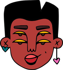 Face portrait of queer person with short hair and earrings