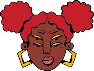 Face portrait of queer person with curly hair in two parts