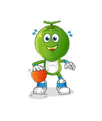 green coconut head cartoon dribble basketball character. cartoon vector