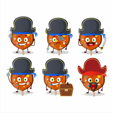 Cartoon character of orange lolipop love with various pirates emoticons