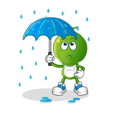 green coconut head cartoon holding an umbrella illustration. character vector