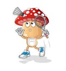 red mushroom head cartoon smash at badminton. cartoon mascot vector