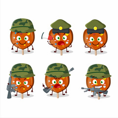 A charming soldier orange lolipop love cartoon picture bring a gun machine