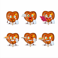 happy orange lolipop love waiter cartoon character holding a plate