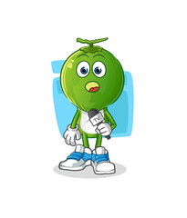 green coconut head cartoon tv reporter. cartoon mascot vector