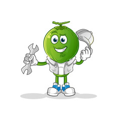 Obraz premium green coconut head cartoon mechanic cartoon. cartoon mascot vector