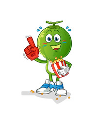 green coconut head cartoon fan with popcorn illustration. character vector