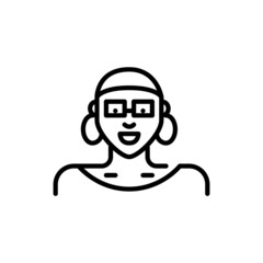 Woman wearing a head scarf in glasses with big ring earrings. Pixel perfect, editable stroke fun avatar icon
