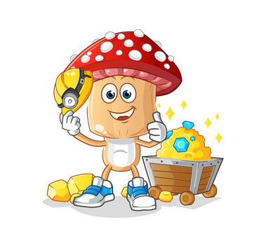 recommend clip art: red mushroom head cartoon miner with gold character. cartoon vector
