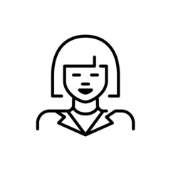 Young asian girl with a bob haircut wearing professional clothes. Pixel perfect, editable stroke icon