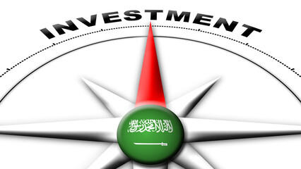 Saudi Arabia Globe Sphere Flag and Compass Concept Investment Titles – 3D Illustration
