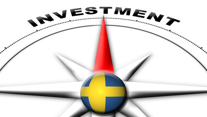 Sweden Globe Sphere Flag and Compass Concept Investment Titles – 3D Illustration