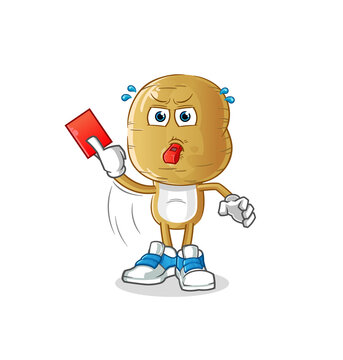 potato head cartoon referee with red card illustration. character vector