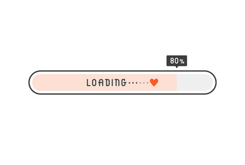80%・loadingの文字とハートのマーク入りプログレスバー - 進捗・恋愛のイメージ素材