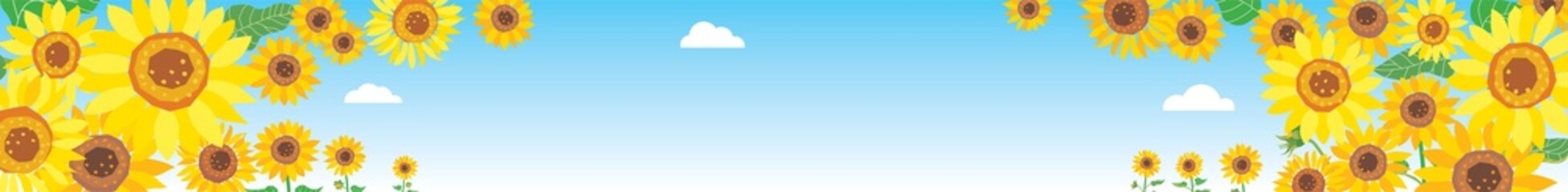 夏の向日葵畑の風景のイラスト