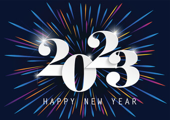2023 Happy New Year elegant design  vector illustration of paper cut White color 2023 logo numbers on blue background - perfect typography for 2023 save the date luxury designs.