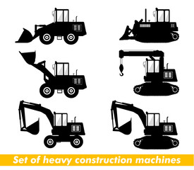 Set of heavy construction machines