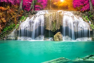 Tuinposter Amazing in nature, beautiful waterfall at colorful autumn forest in fall season.   © totojang1977