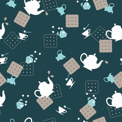 Happy Tea Party and Crackers Vector Graphic Seamless Pattern