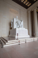 Washington DC, USA - August 22 2021: Abraham Lincoln statue in Lincoln Memorial.