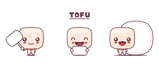 vector tofu cartoon mascot, with blank board banner