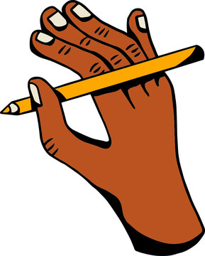 Black hand holding colored pencil