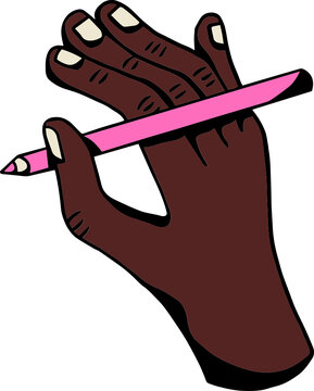 Black hand holding colored pencil