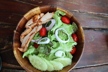 salad with smoked chicken tomatoes and cucumbers