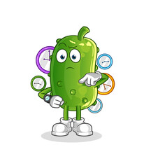 cucumber with wristwatch cartoon. cartoon mascot vector