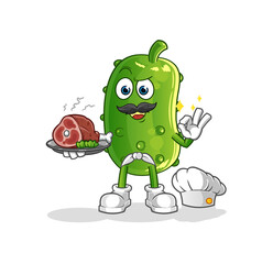 cucumber chef with meat mascot. cartoon vector