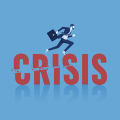 businessman running away from broken word crisis, concept of crisis management and challenge in business