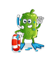 cucumber swimmer with buoy mascot. cartoon vector