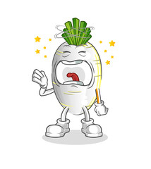 Obraz premium white radish yawn character. cartoon mascot vector
