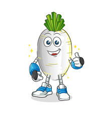 Obraz premium white radish robot character. cartoon mascot vector