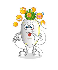 white radish laugh and mock character. cartoon mascot vector